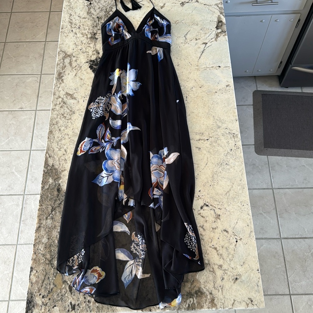 White House Black Market Chiffon Dress, Halter Neck, Empire Waist, High Low Hem